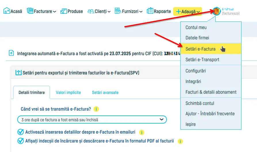 Cum activezi preluarea automată din SPV a e-Facturilor - pasul 1