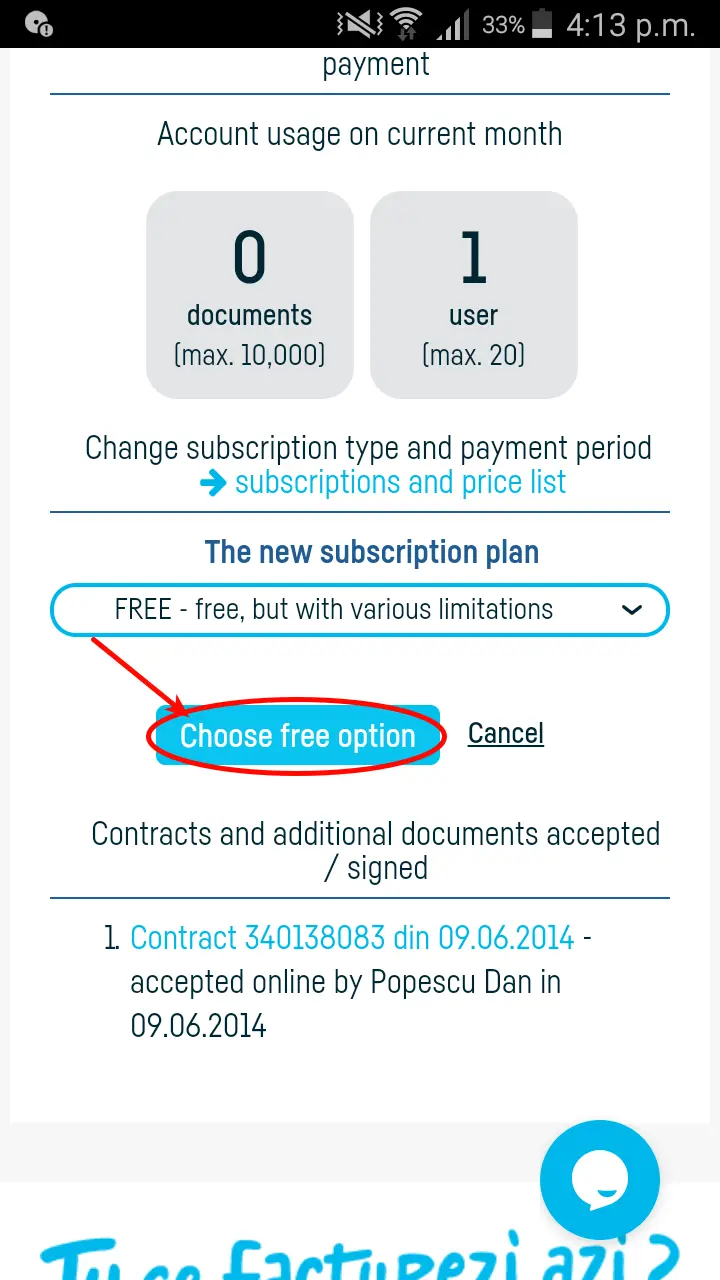 How do I switch to a free subscription? - step 5