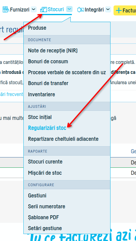 Cum adaugi o regularizare de stoc - pasul 1