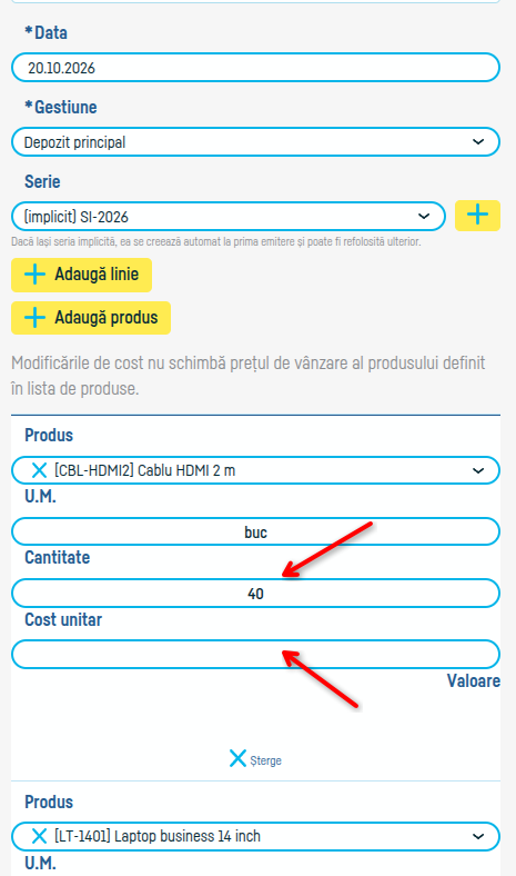 Cum adaugi un stoc inițial - pasul 5
