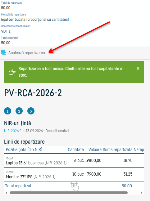 Nota de repartizare a cheltuielilor adiacente - pasul 6
