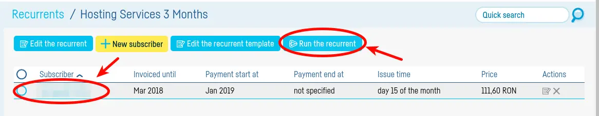 Automatically invoices issuing when running recurrents - step 1