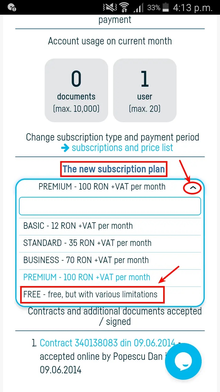 How do I switch to a free subscription? - step 4