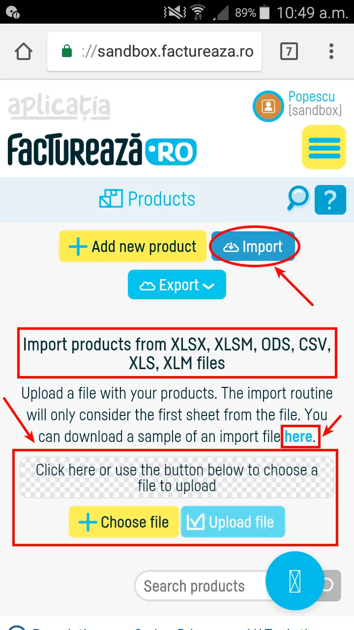 How do I import a product or services list? - step 2