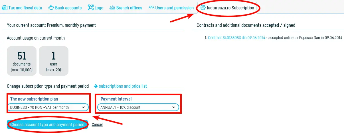 How to change subscription type and payment period? - step 3