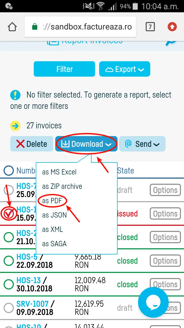 How do I print an invoice? - step 2