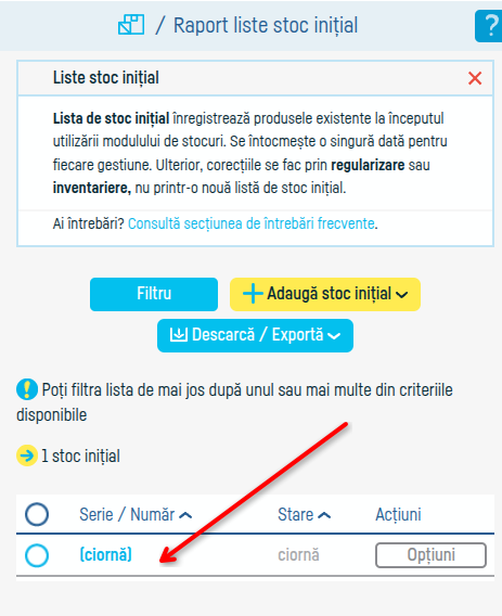 Cum adaugi un stoc inițial - pasul 7