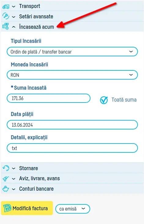 Cum adaug o plată pe factură - pasul 8