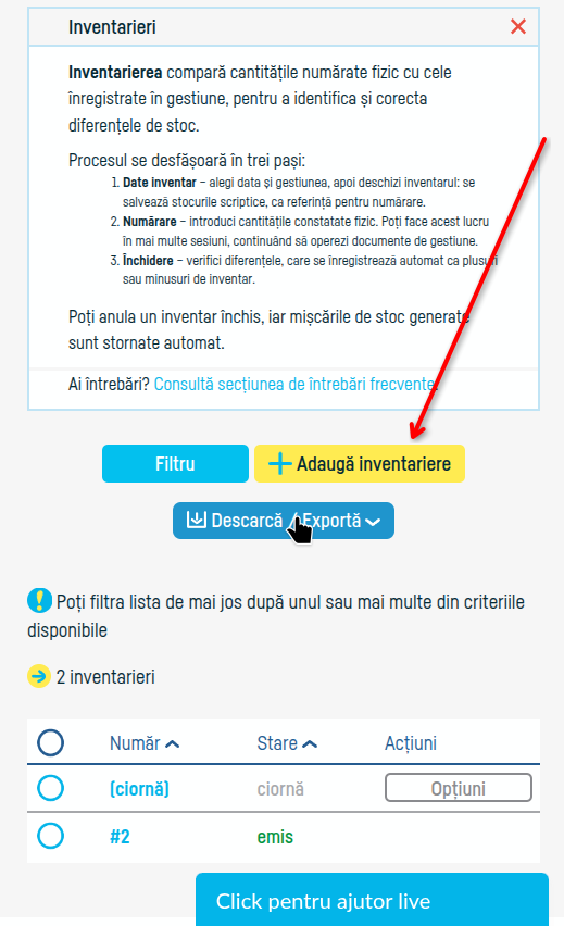 Cum adaugi un inventar - pasul 2