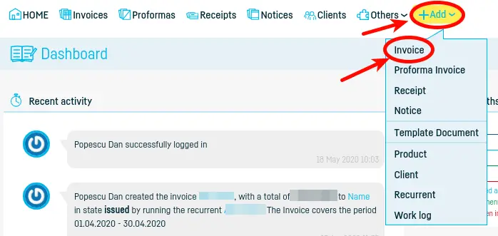 How do I add an invoice? - step 1