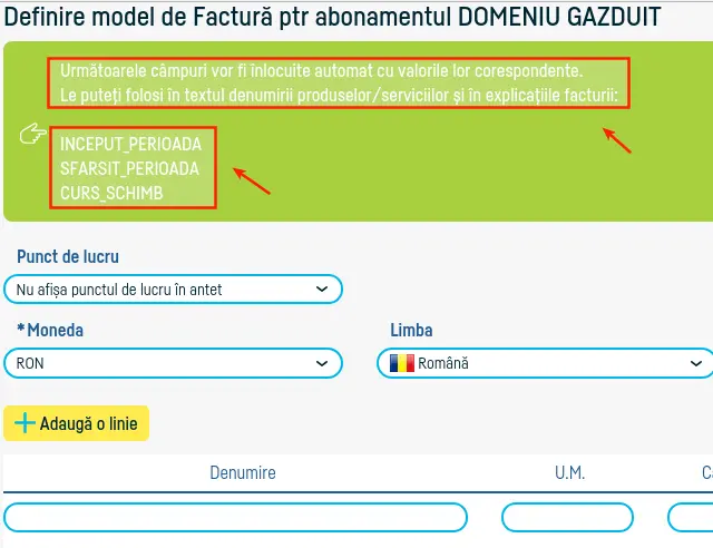 Cum definesc un model de factură pentru un abonament? - pasul 3