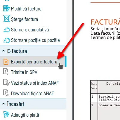 Transmitere factură în Spațiul Privat Virtual - pasul 5