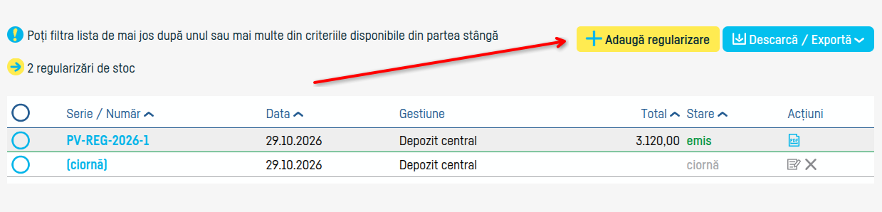 Cum adaugi o regularizare de stoc - pasul 2