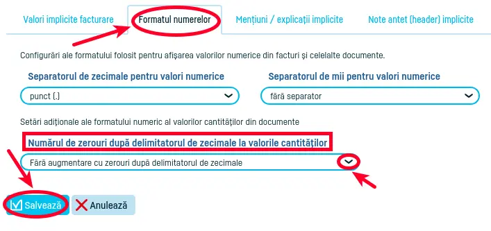 Formatul numeric al valorilor cantităţii din documente - pasul 3
